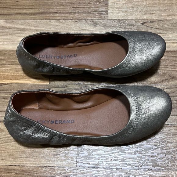 Lucky Brand Size 7 Emmie Dark Brown Gold Tinted‎ Leather Slip On Ballet Flats - Picture 5 of 8